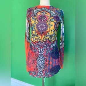 Viviana G tee's multicolor abstrsct mesh long sleeve top tattoo